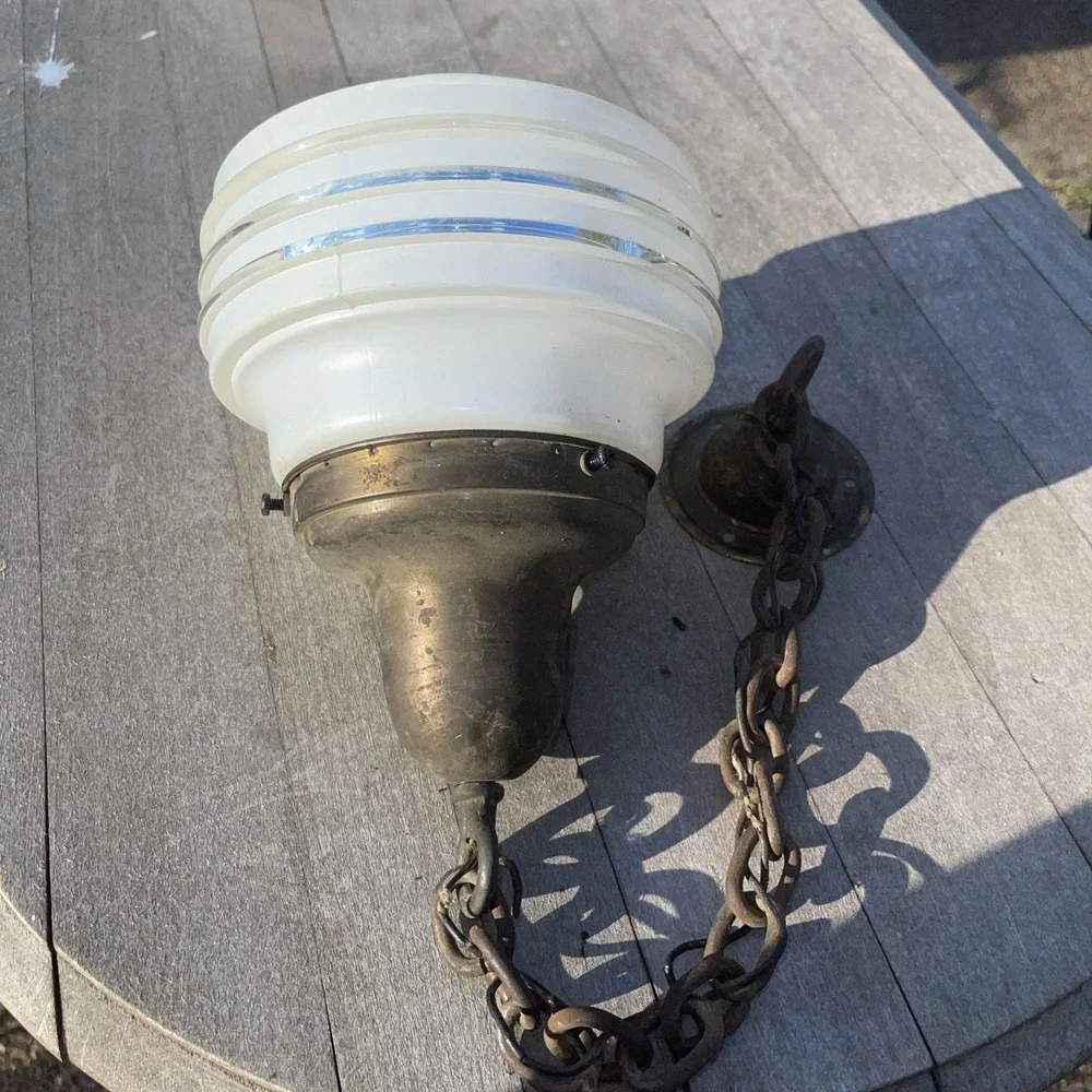 Vintage Art‎ Deco MCM Ribbed Tiered CEILING LIGHT GLOBE ATOMIC UFO SMALL